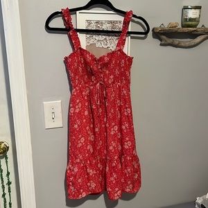 Red floral mini dress